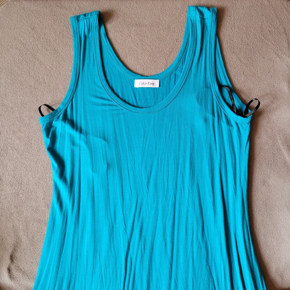 Calvin Klein Dress Womens Medium Asymmetrical Ruffle Aqua Blue Beach - Picture 3 of 16